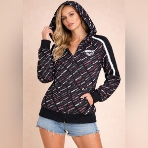 Arena Black & Pink Logo-Print Zip Hoodie